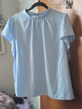 Nine West Light Blue Short Sleeve Blouse